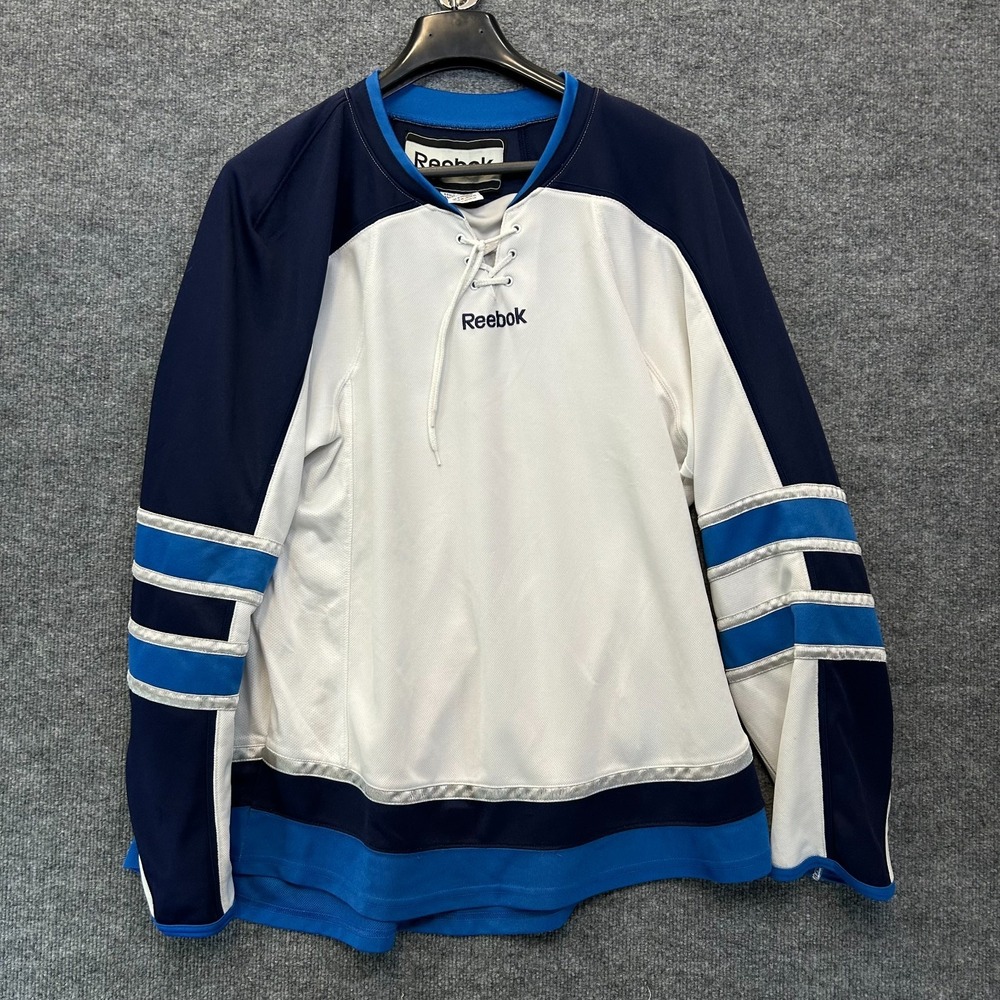 Reebok Ice Hockey #17 NHL Jersey Men's White Blue Lace Up Pullover Sports - XL